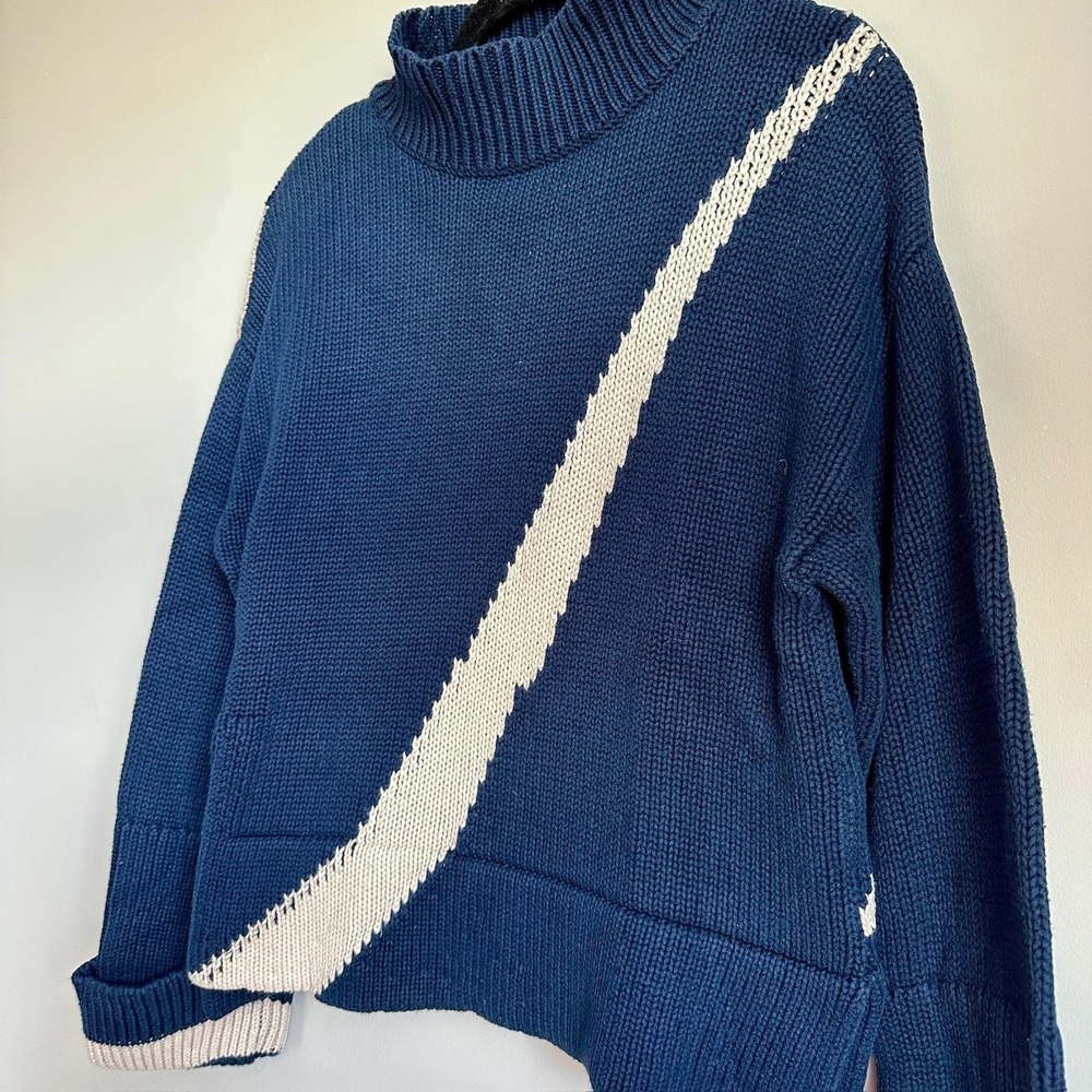 Victor Alfaro Collective Sweater Womens Small Navy Mock Neck Diagonal Stripe - Picture 3 of 10